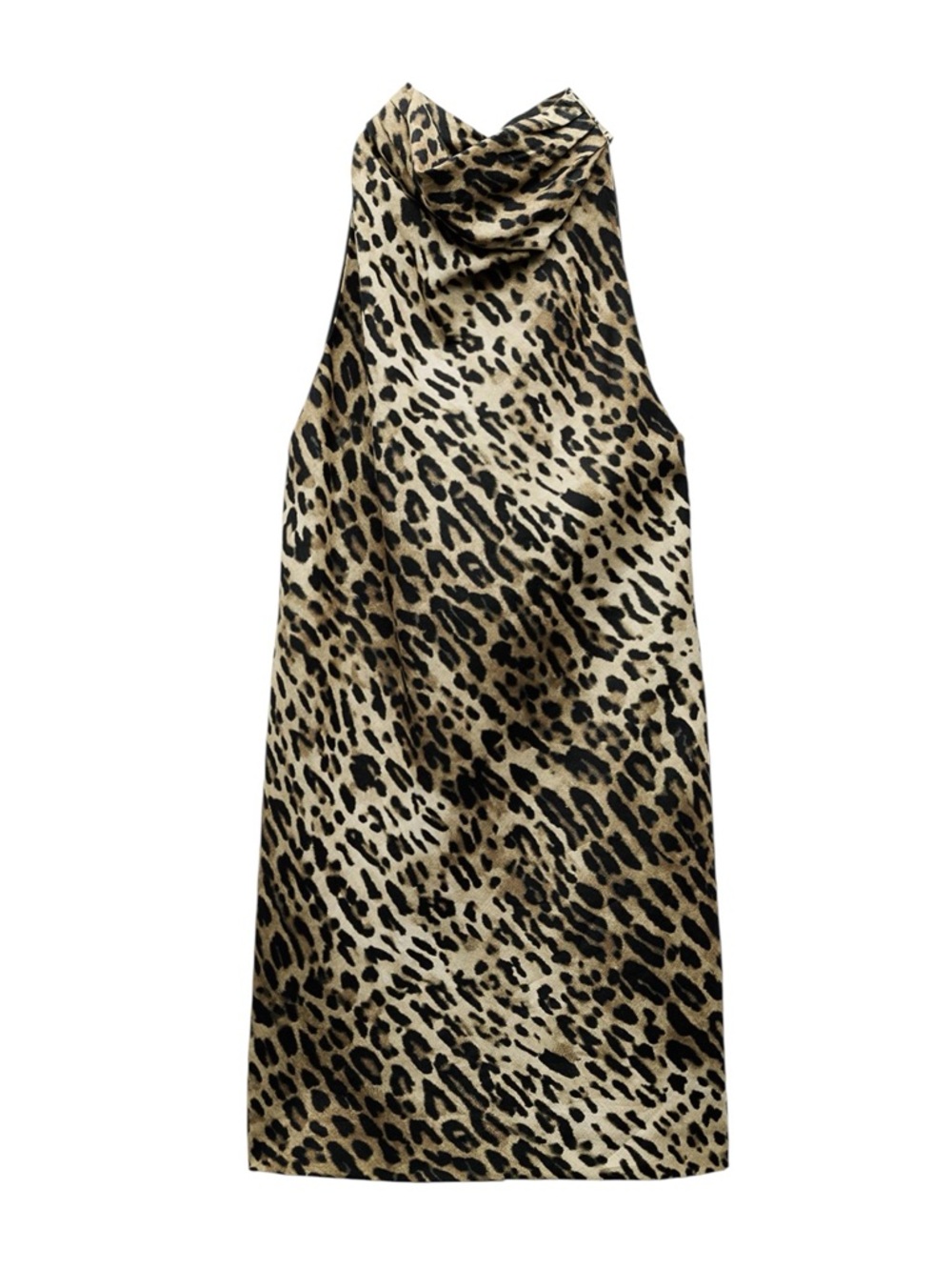 ZARA Linen Leopard Print Halter Dress Size L Open Back Mini